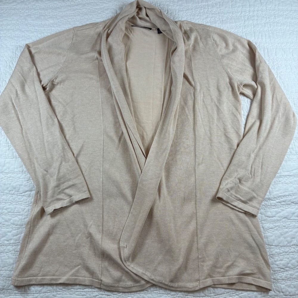 NWT Cyrus Draped Open Front Cardigan Sweater Tan Beige Shawl Flyaway Knit XL